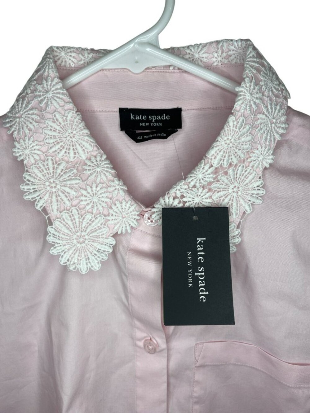 Kate Spade Pink Lemon XS  Shirt Embroidered Floral Collar Sz XS $248 DEFECT - Picture 3 of 7
